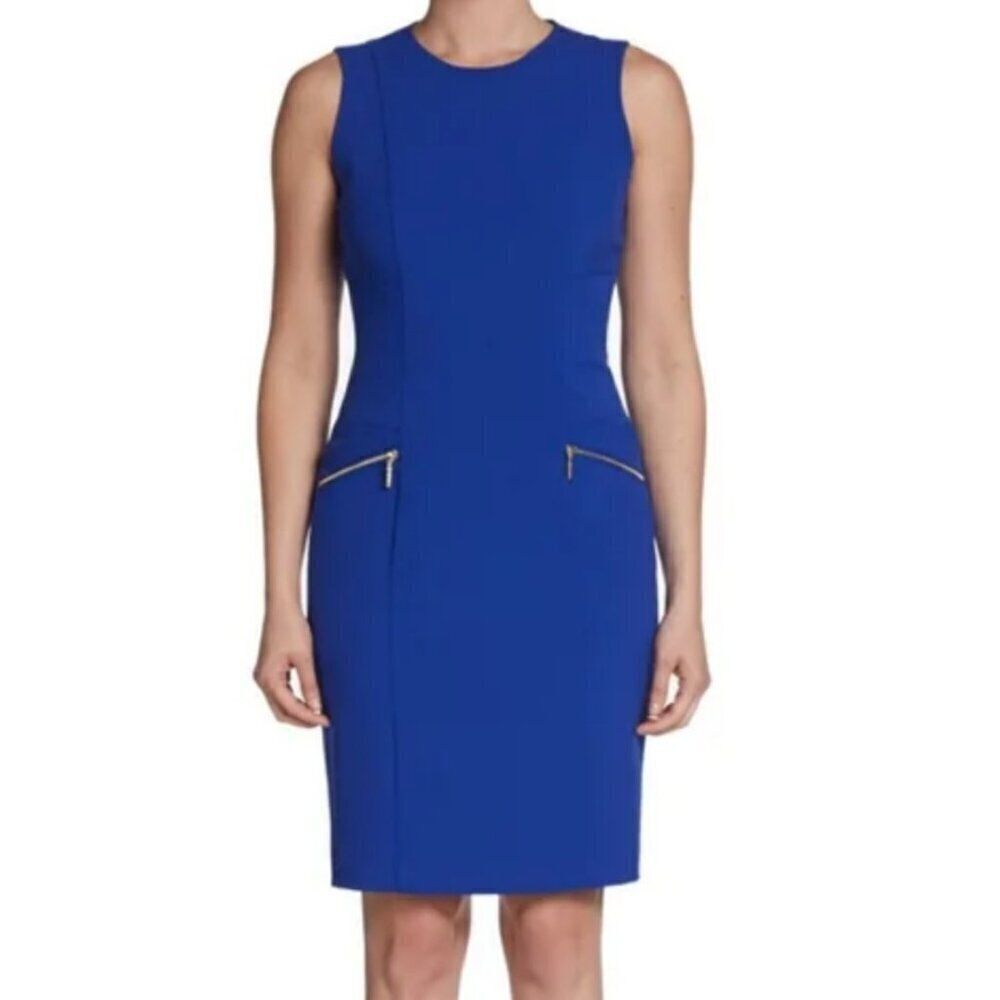 Banana Republic Sleeveless Zip Pocket Royal Blue Sheath Dress Medium